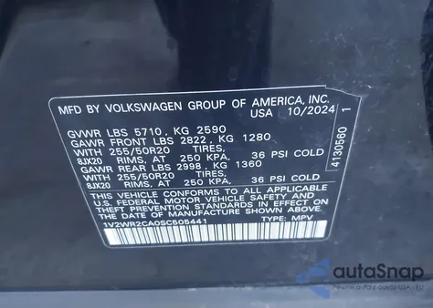2025 Volkswagen Atlas 2.0T Se W/Technology from USA, damaged, VIN 1V2WR2CA0SC505441